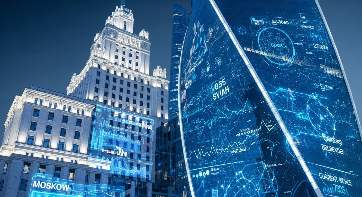 Футуристическое здание правительства с цифровыми потоками