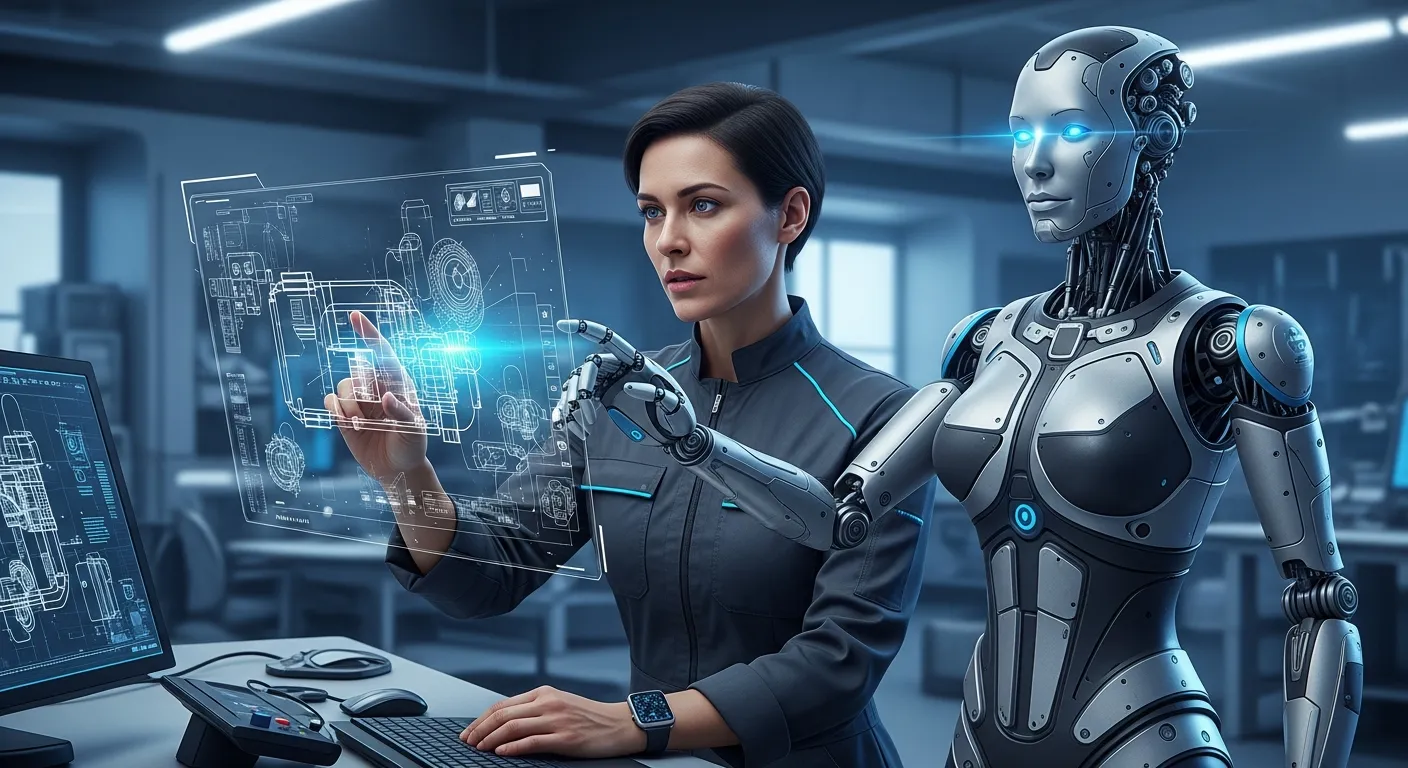 Инженер и робот работают вместе