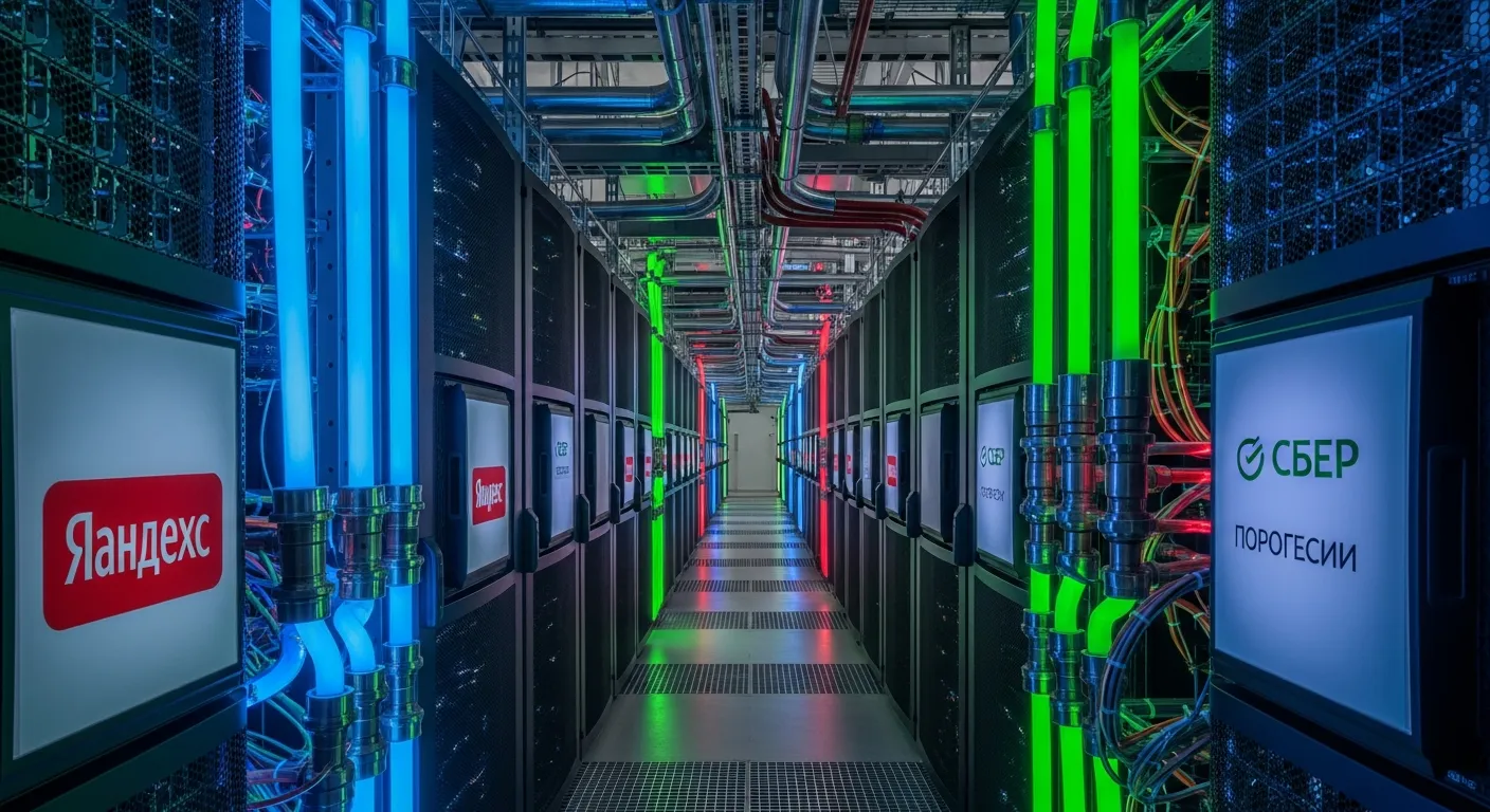 Интерьер дата-центра с серверами отечественного производства, где обучаются модели YandexGPT и GigaChat